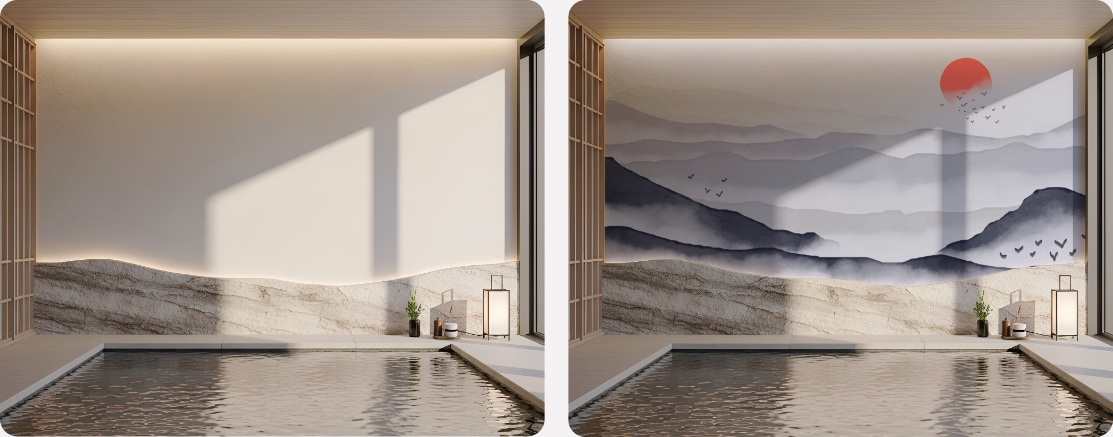 Onsen Spa Wall Art | Plaster Japanese Landscape Mural